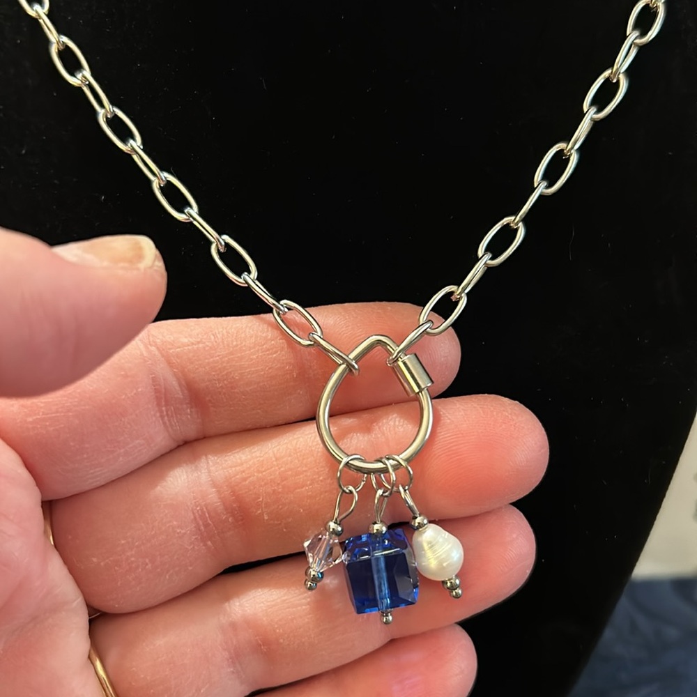 Paper Clip Carabiner Charm Necklace - Picture 3 of 4